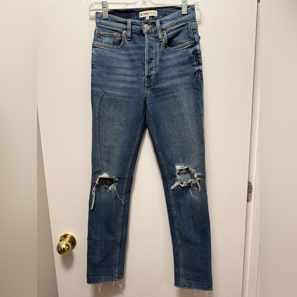 Re/Done 90s Inspired High Rise Button Fly Distressed Skinny Jeans Size 24